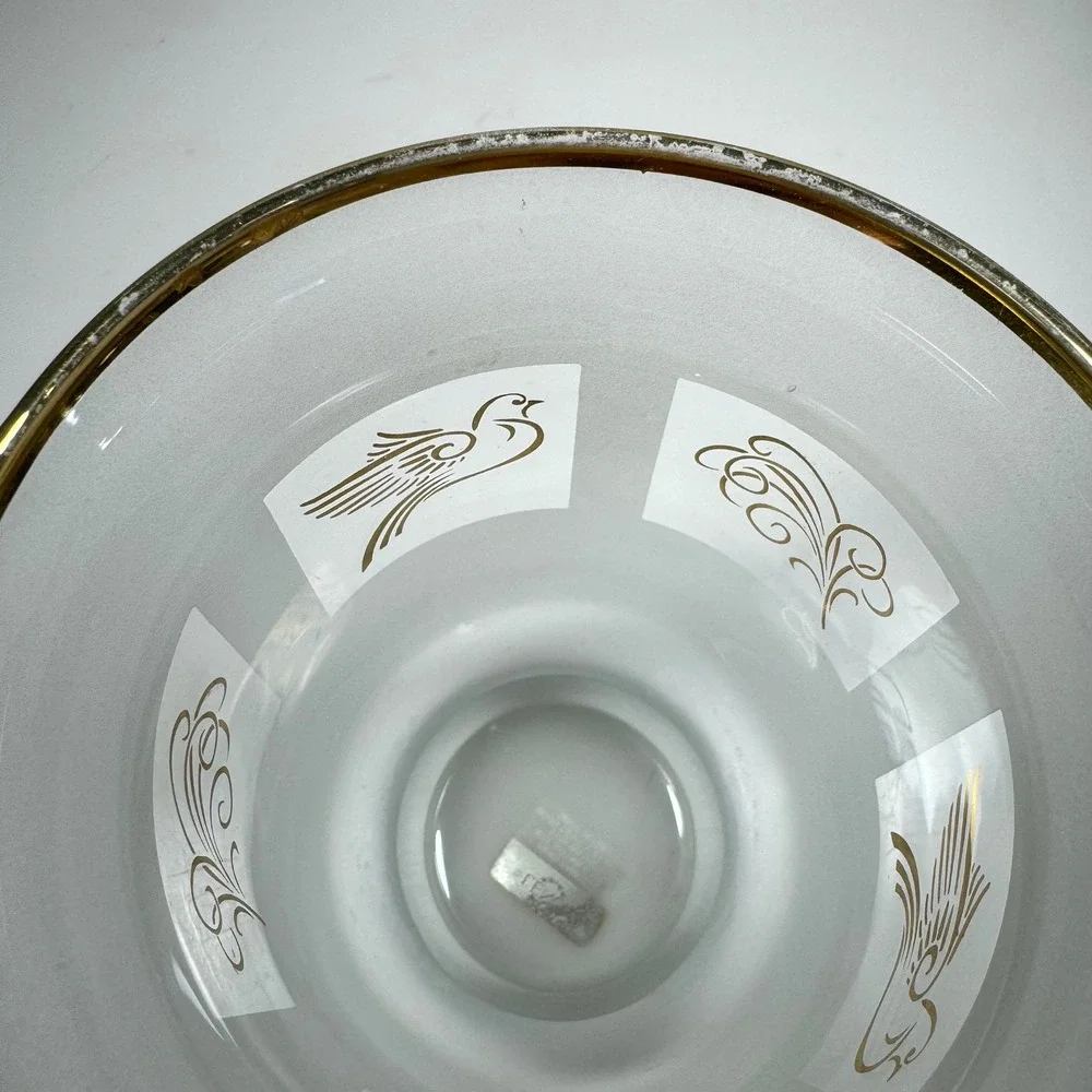Lenox Frosted Glass Candle Holder Gold Club Handpainted‎ 24K Gold Doves Italy 6
